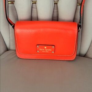 kate spade Coral Orange Leather Crossbody with Gold Plaque